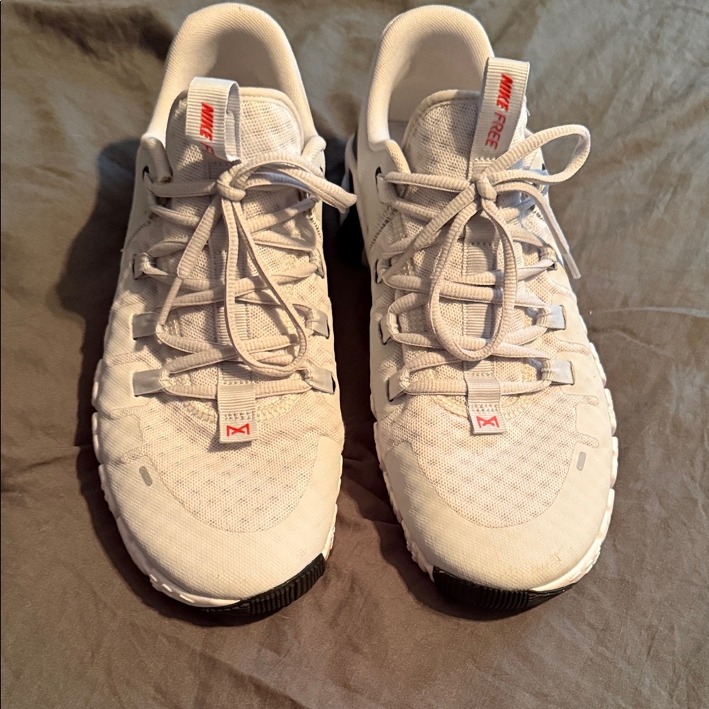 Nike White Gray and Red Metcon Sneakers